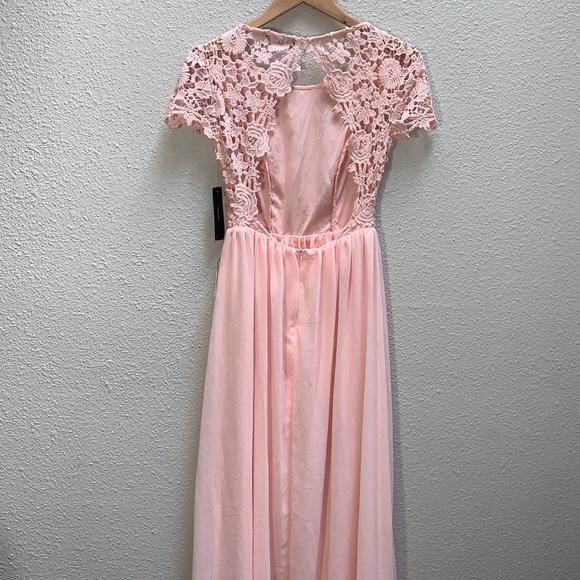 Lulus Greatest Lace Maxi Dress light pink lace bodice open back chiffon Skirt XS - Picture 5 of 17